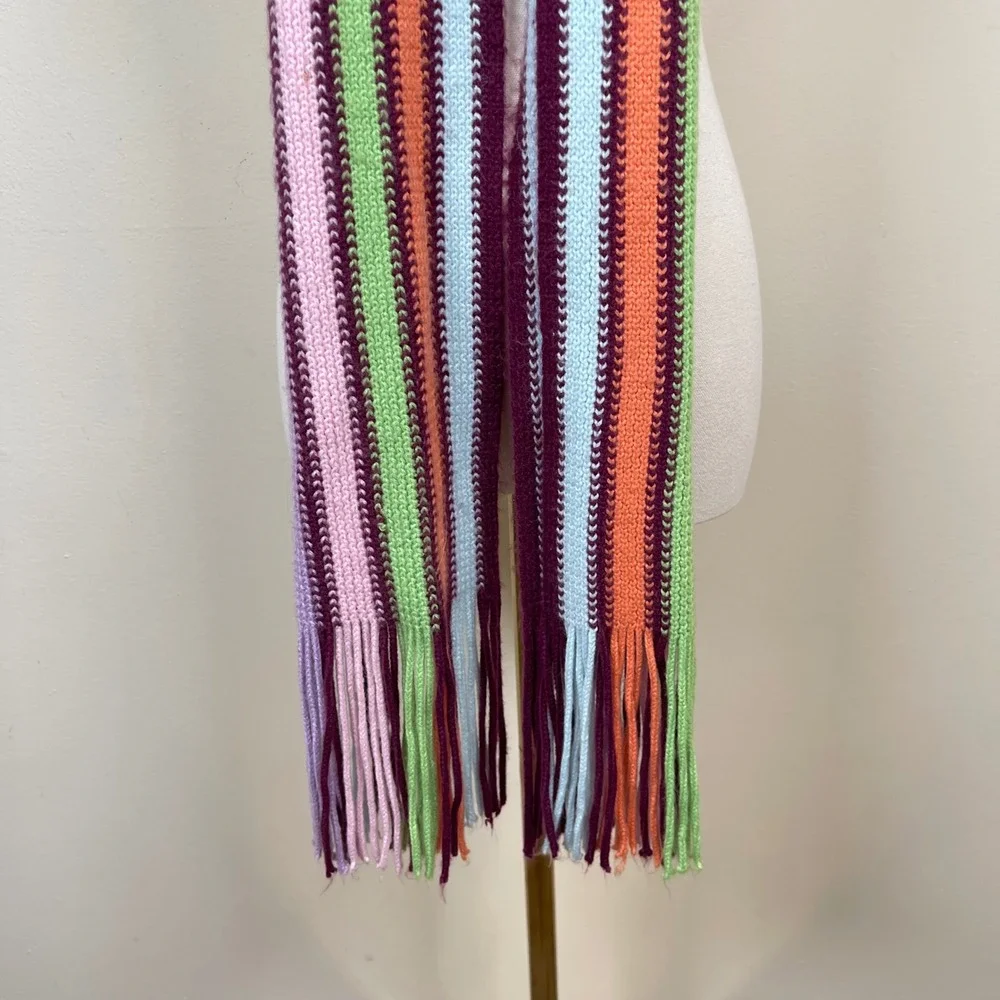 Vintage Aeropostale Scarf Women Multicolor Striped Knit Fringe Boho Y2K
